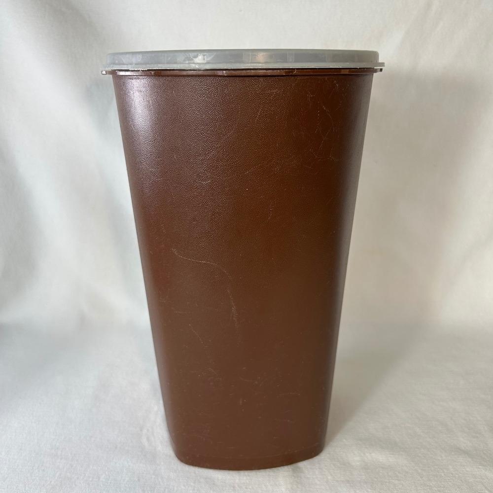 Vintage Brown Tupperware Canister with Translucent Lid White Emblem 10 in Tall - Picture 5 of 13